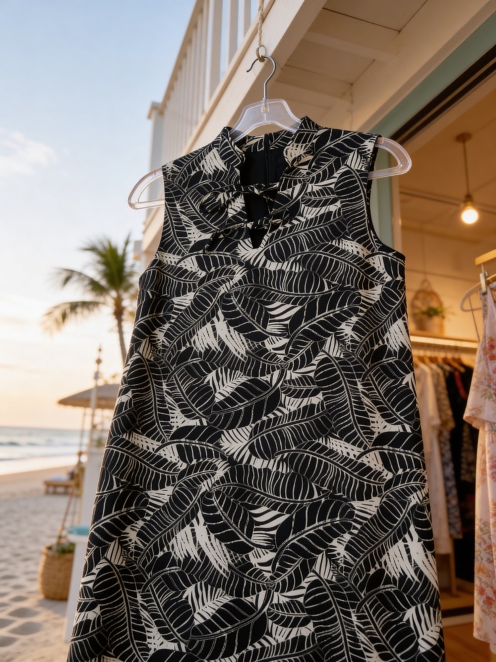 Brooks Brothers Sleeveless Black & White Leaf Print Shift Dress Coastal Resort l